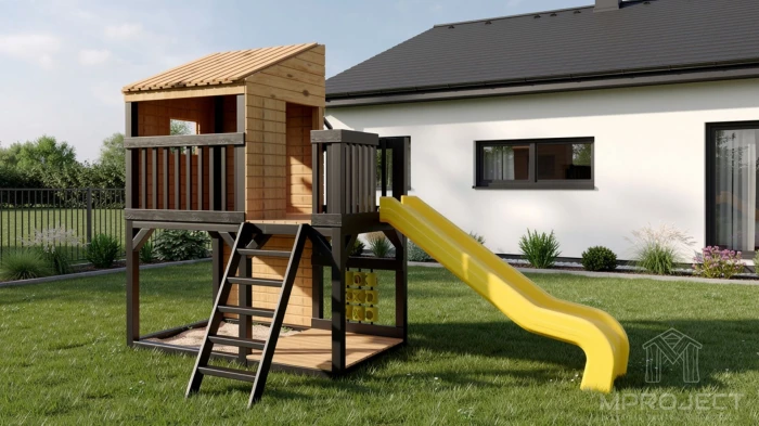Kompakter Spielplatz aus Holz