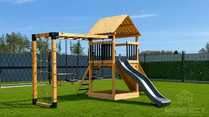 Multifunktionales Spielplatz aus Holz