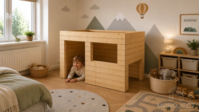 Holz-Spielhaus, Versteck und Rückzugsort fürs Kinderzimmer