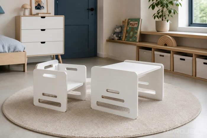 Kinderschreibtisch aus Holz im Montessori-Stil