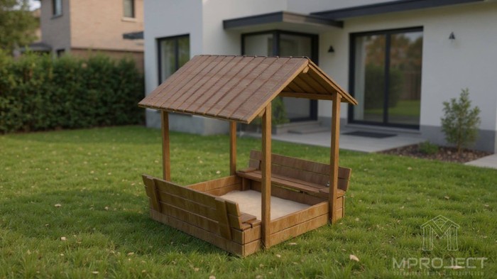 Abschließbarer Holzsandkasten mit Dach